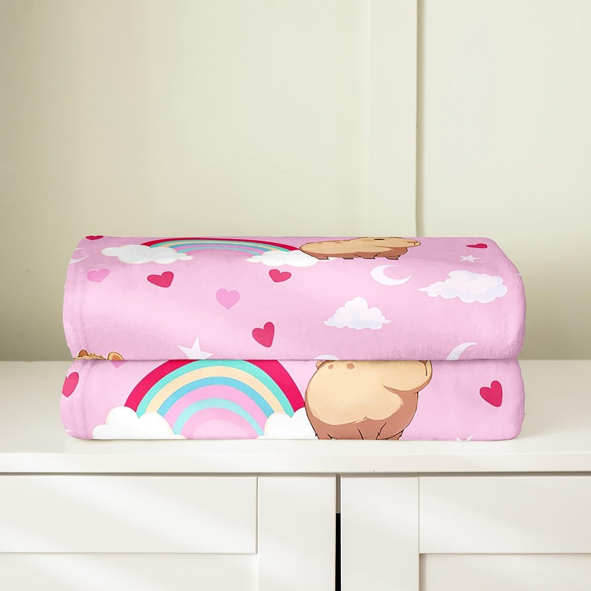Erosebridal Kids Capybara Flannel Blanket,Twin 60x80 inch Rainbow Animal Bed Blanket for Boys Girls,Pink Love Heart Throw Blanket,Galaxy Clouds Stars Fleece Blanket for Living Room