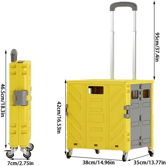 JSEIAJB Foldable Cart on Wheels for Shopping Portable Heavy Duty Folding Box Grocery Basket Rolling Trolley Crate with Wheels(E)