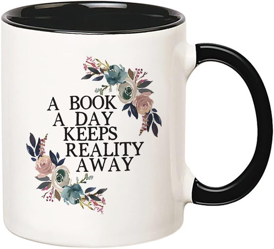 Fonhark - A Book A Day Keeps Reality Away, Humour Mug, Office Mug, 11 Oz Novelty Coffee Mug/Cup