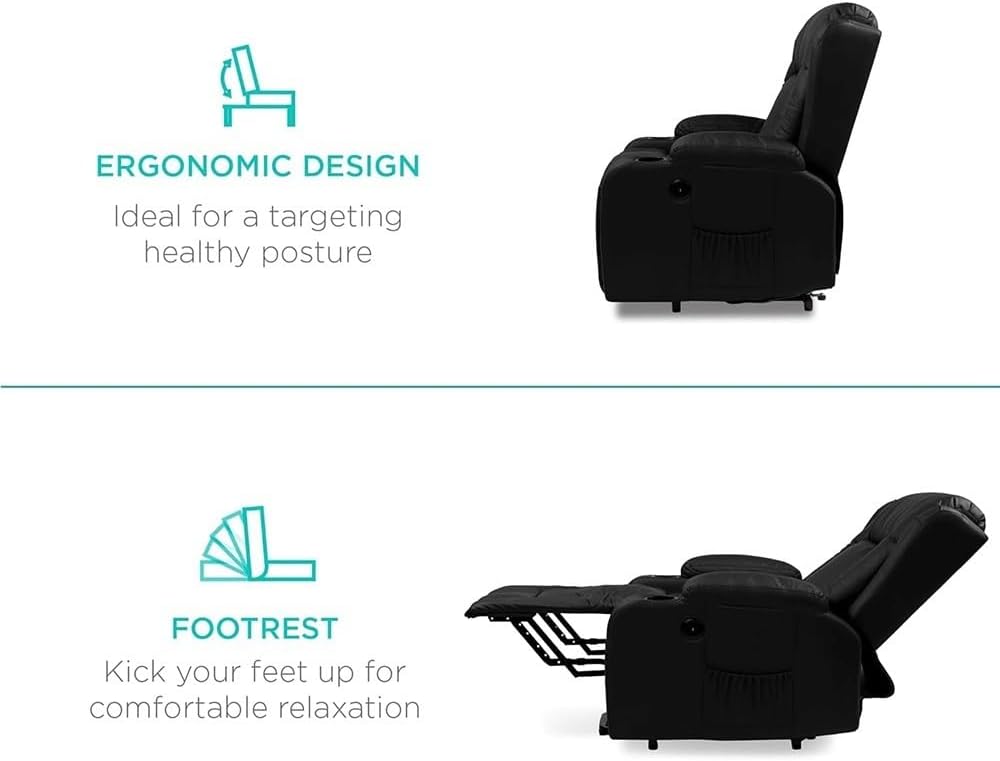 Power Lift Recliner Chair with Heat and Massage, Electric Lift Recliner Chair with USB Ports and Cup Holders, Comfortable Power Recliner Chair for Living Room