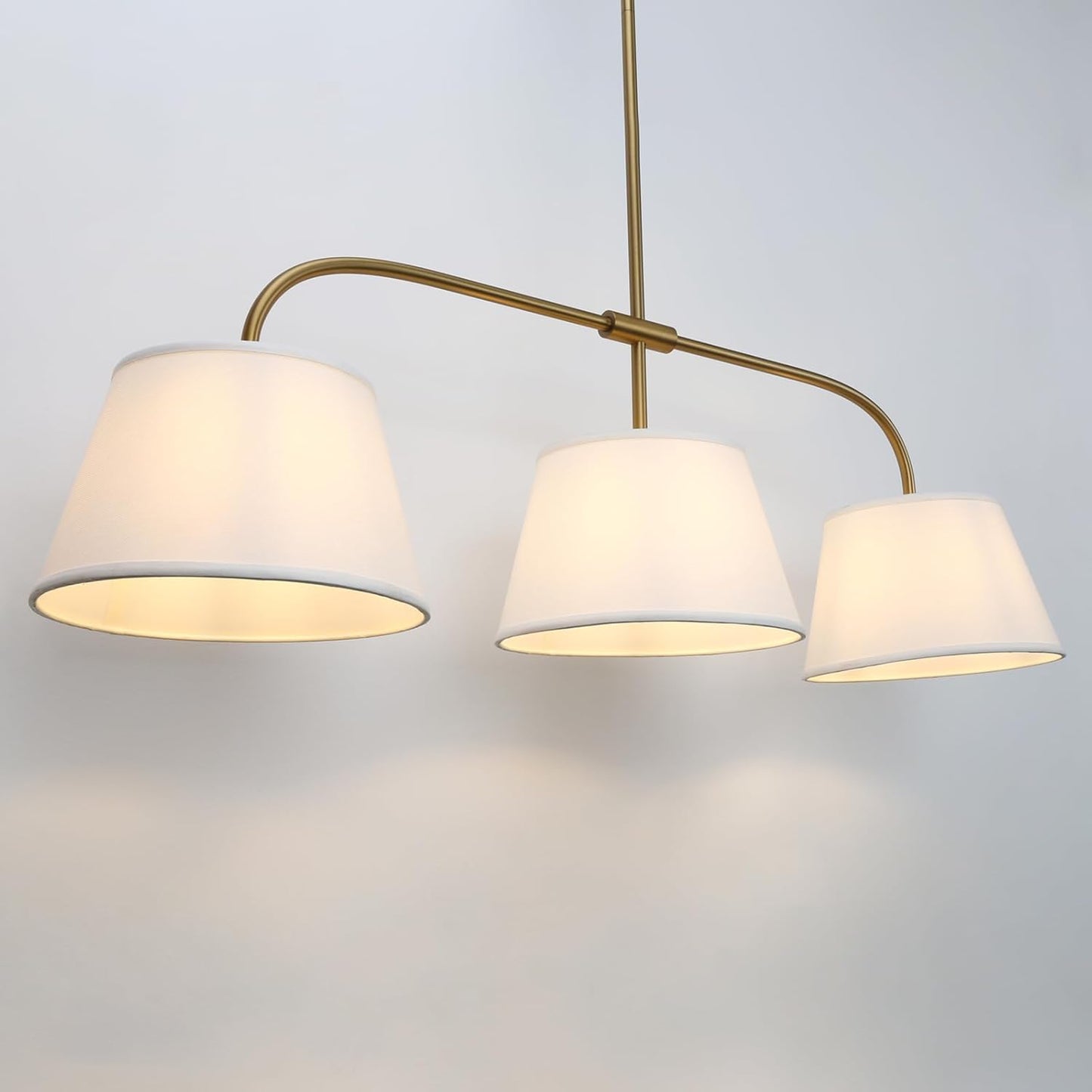 Pathson 3 Lights Brass Pendant Light with Fabric Lampshades, Rustic Cloth Pendant Lighting Lamp E26 Bulb Base, Flush Mounted Ceiling Chandeliers for Dining Room Kitchen Island Living Room