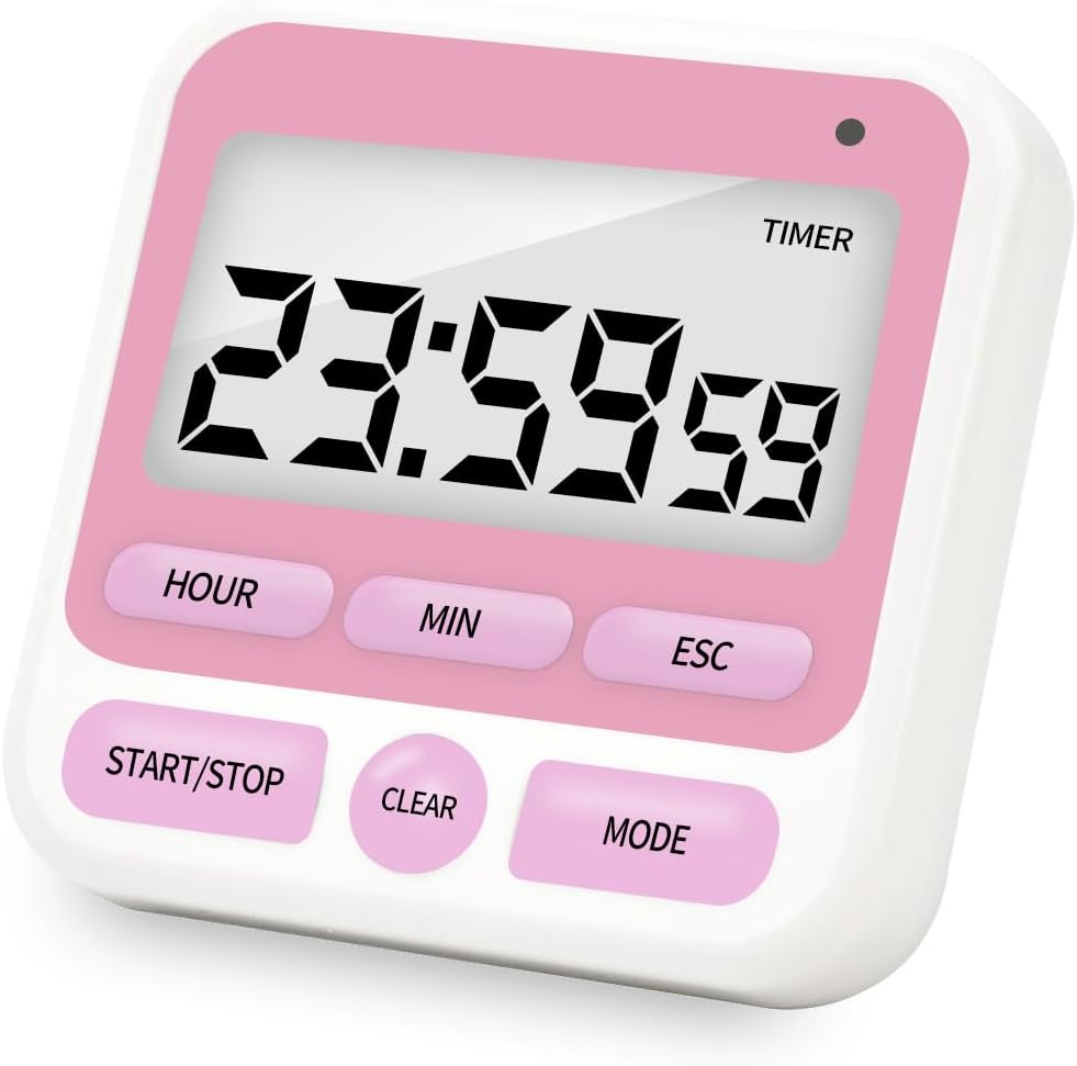 Multifunctional Kitchen Timer with Silent/Alert Mode, 24-Hour Clock, Memory Recall, Fast-Forward, and Magnetic Back for Cooking, Baking, Teaching (Red)