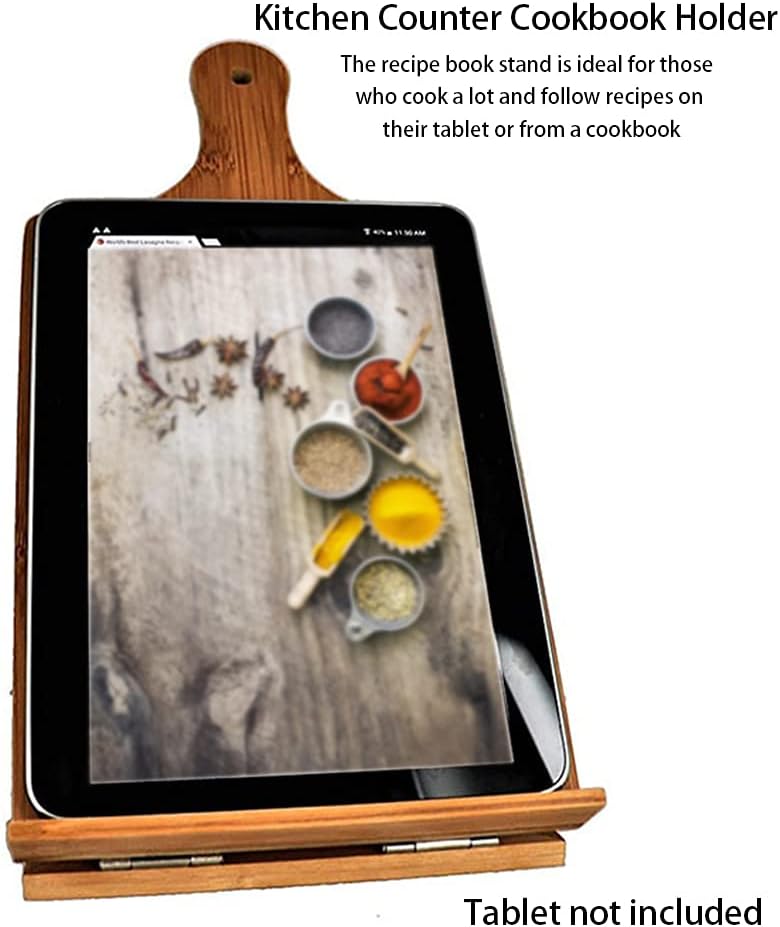 Cookbook Stand for Kitchen Counter, Rustic Cookbook Display Holder for Convenient Cooking, Adjustable Pad Tablet Recipe Book Holder, Wood Cutting Board Style Kitchen Gifts for Cooking Lovers