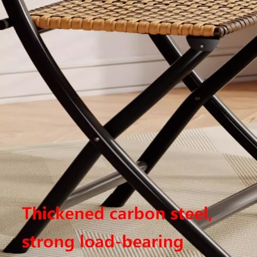Mid-Century Vintage Folding Chair, PE Rattan Backrest Seat Sturdy Carbon Steel Frame Traditional Bohemian Classic Chairsscandinavian Office Chair No Assembly(Multi-Colored,33