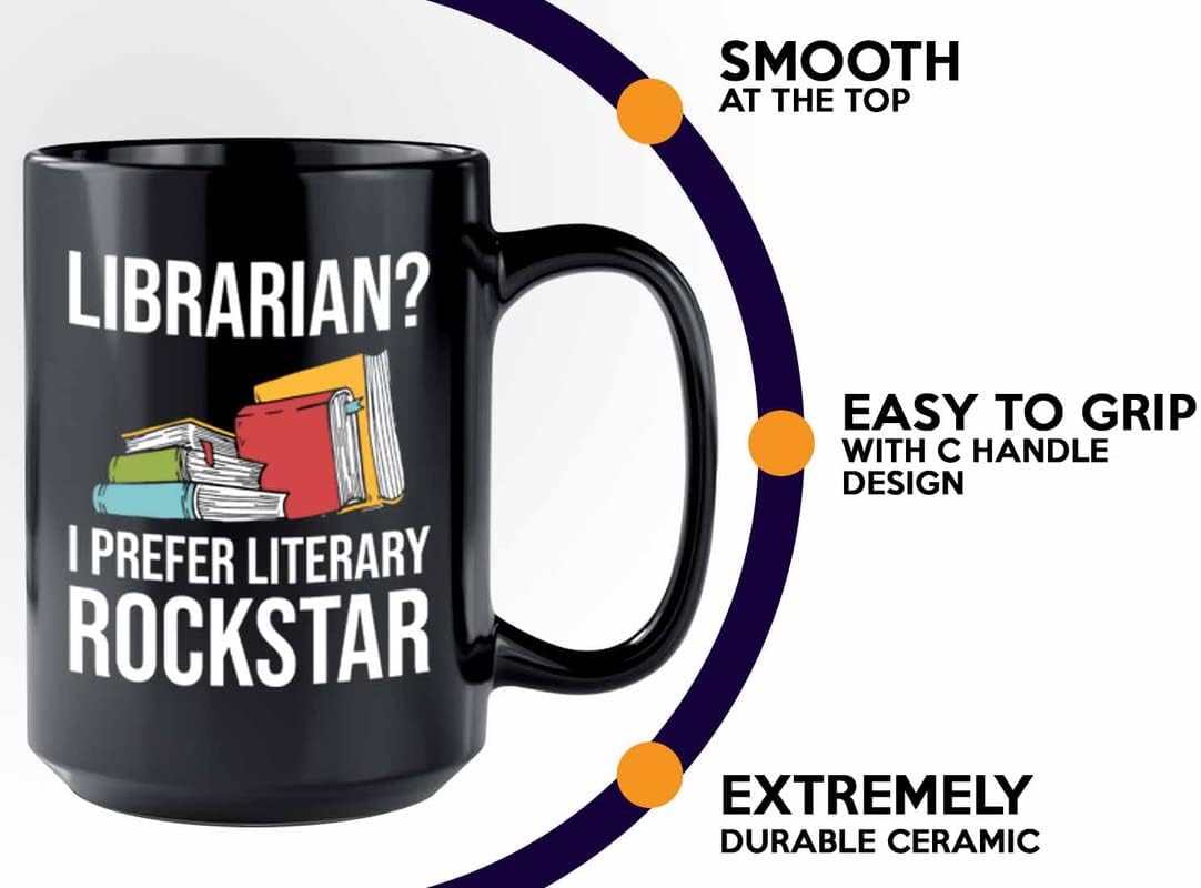 Book Lover Coffee Mug 15oz Black - literary rockstar - Gifts for Book Club Readers Book Nerd Librarians Book Worm Bookish