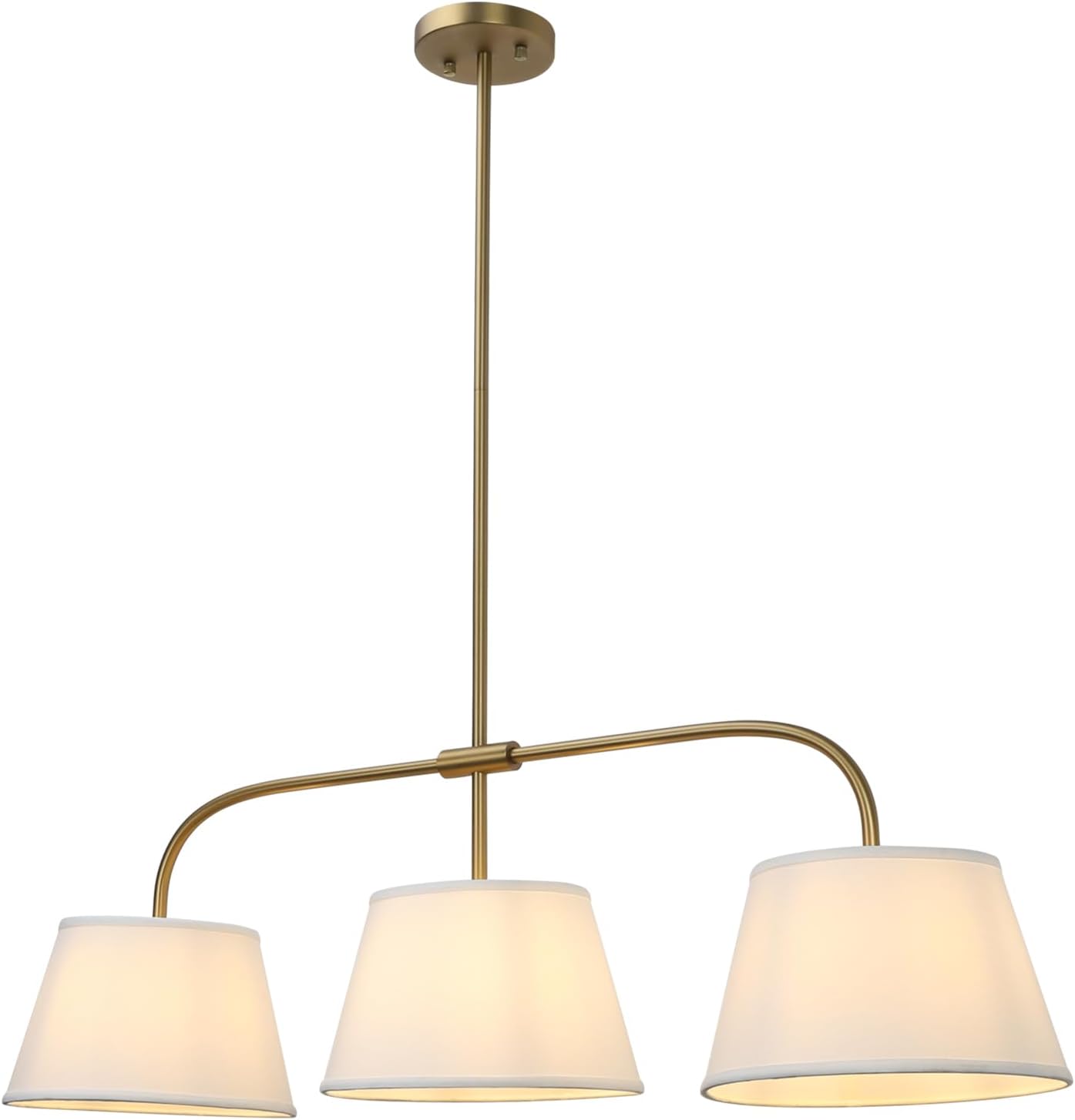 Pathson 3 Lights Brass Pendant Light with Fabric Lampshades, Rustic Cloth Pendant Lighting Lamp E26 Bulb Base, Flush Mounted Ceiling Chandeliers for Dining Room Kitchen Island Living Room