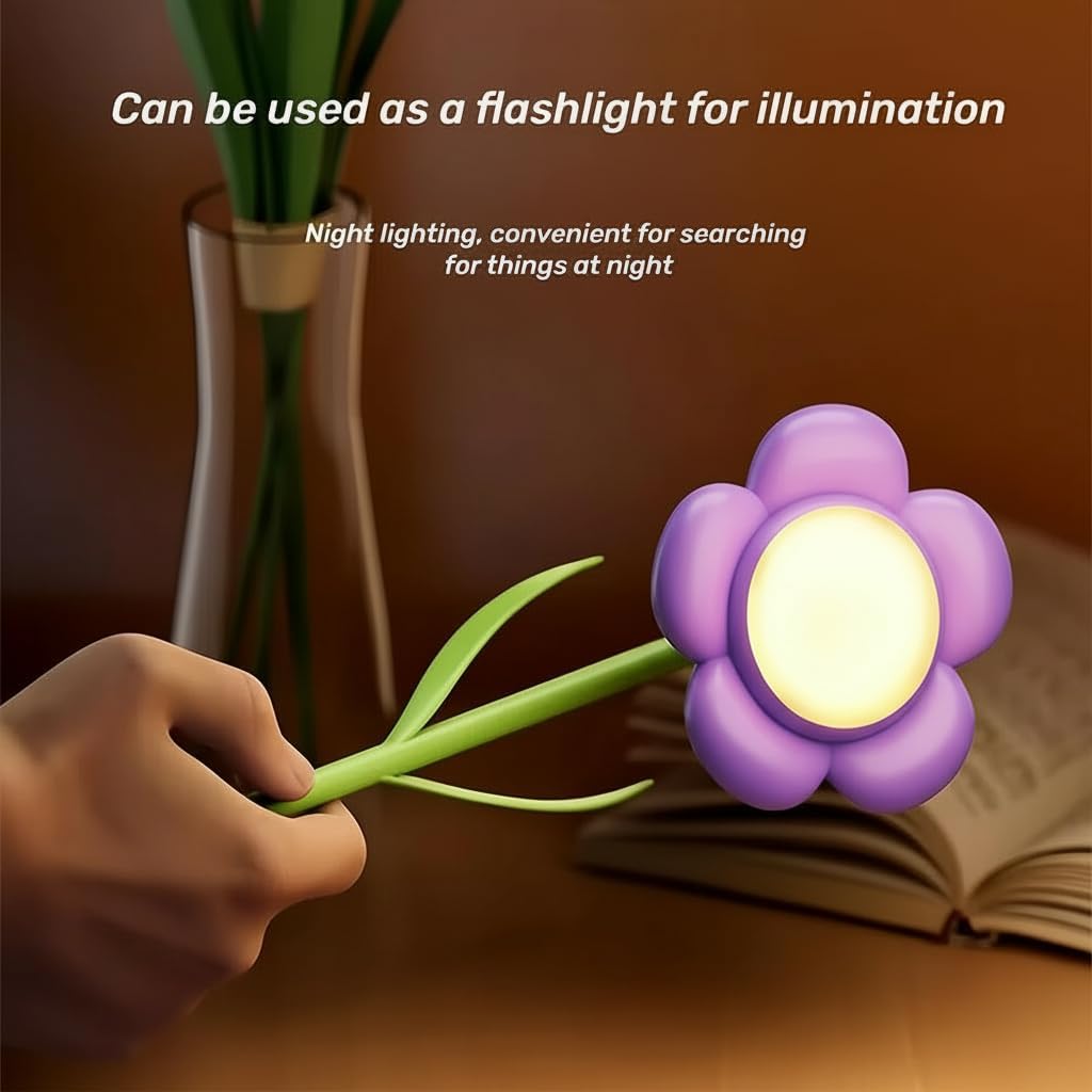 Birthday Gifts for Women,Sunflower Flower Lamp Rechargeable Cordless Led Reading Light,3-Colour Infinitely Dimming Small Night Light for Festival Gifts for Mom Girlfriend Grandma (Purple)