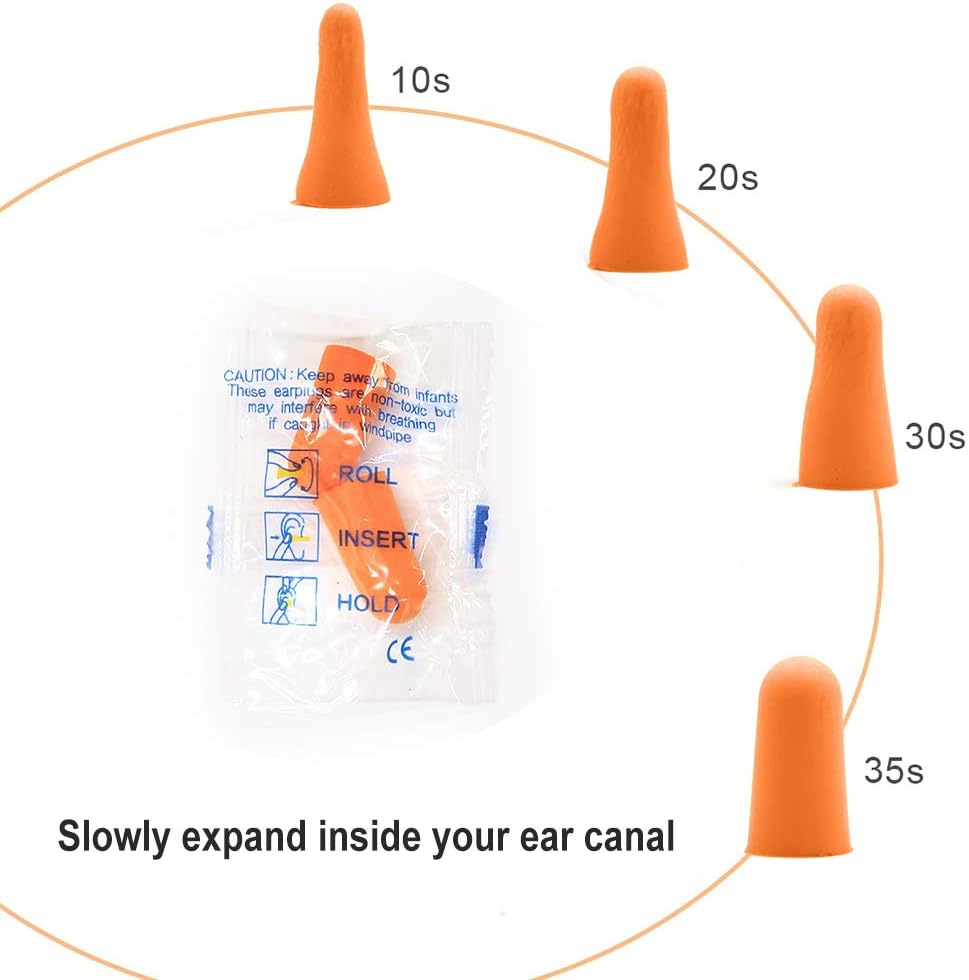 Quality Foam Earplugs 50 Pair- 32dB Noise Cancelling Disposable Individually Wrapped Packaged Bulk High Decibel Ear Plugs for Sleeping Travel Concert Shooting Hunting Study Work Construction Safety