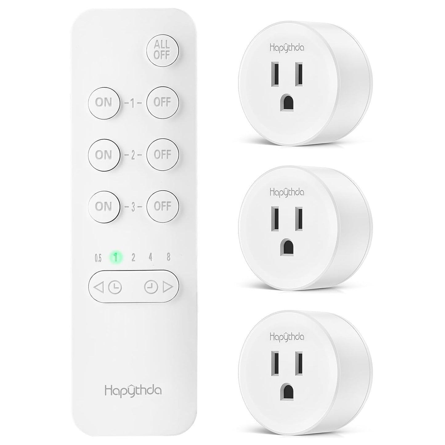 Remote Control Outlet Plug with Countdown Function, 15A/1500W, 500 Feet RF Range Wireless Light Switch, No Wiring Needed Remote Outlet for Small Electrical Appliance,3 Outlets & 1 Remote