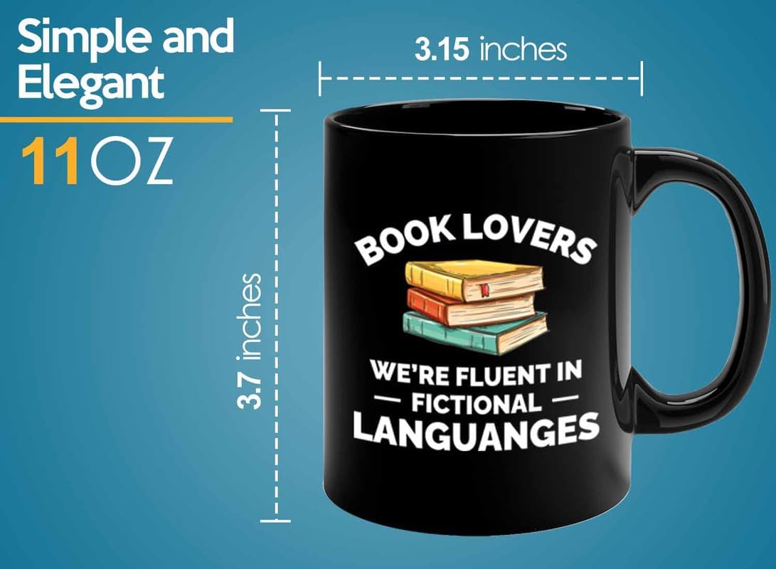 Book Lover Coffee Mug 11oz Black - fluent in fictional - Gift For Poets Bookish People Bibliophile Librarian Book Club Reader