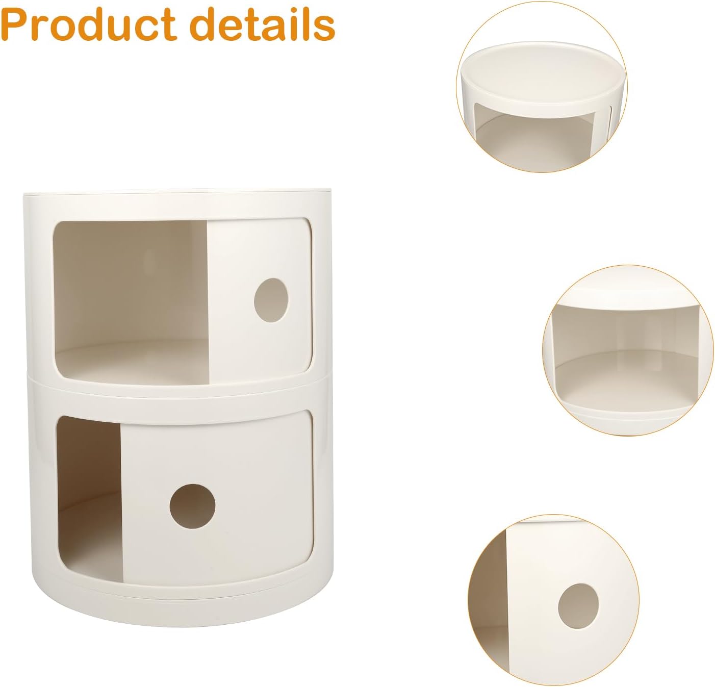 2-Tier Round Bedside Table, Narrow Storage Cabinet, Small Stylish Storage Cabinet, no Installation Required, Suitable for Living Room and Bedroom, Small Space