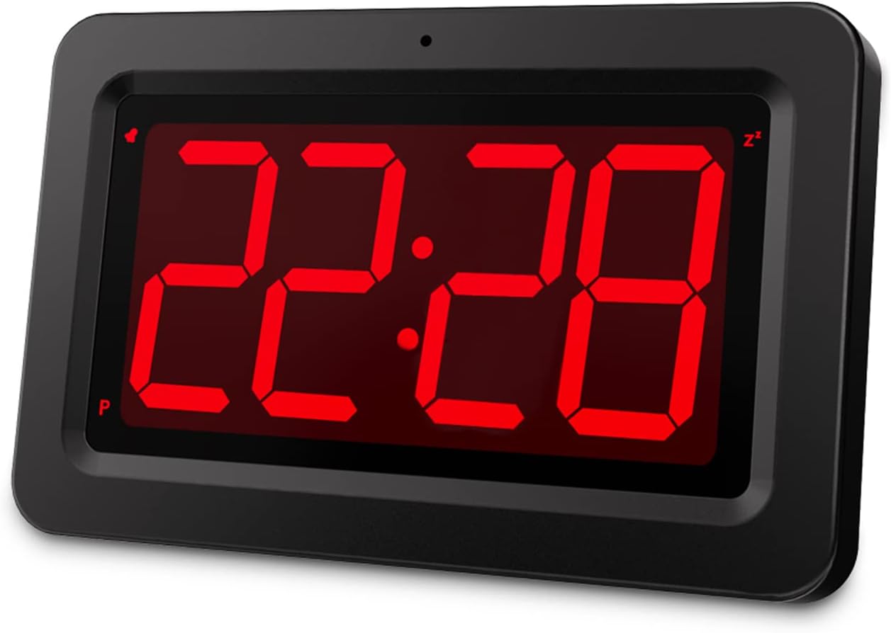 Digital Wall Clock, 3,2'' Led Large Display Alarm Clock, 2-Level auto dimming, 2 Ways of Power (USB or Battery), 2 D Cell Batteries Last About 12 Months，for Bedroom