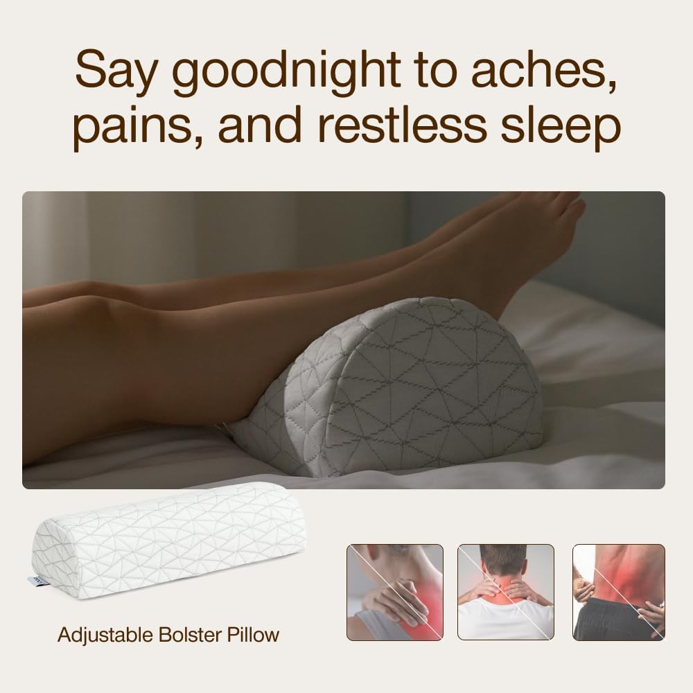 Coop Home Goods Four Position Adjustable Support Pillow, 21 x 8 Half-Moon Shape with Memory Foam Insert, Wedge Pillow for Knee, Leg, Neck, Lumbar and Pressure Points Support