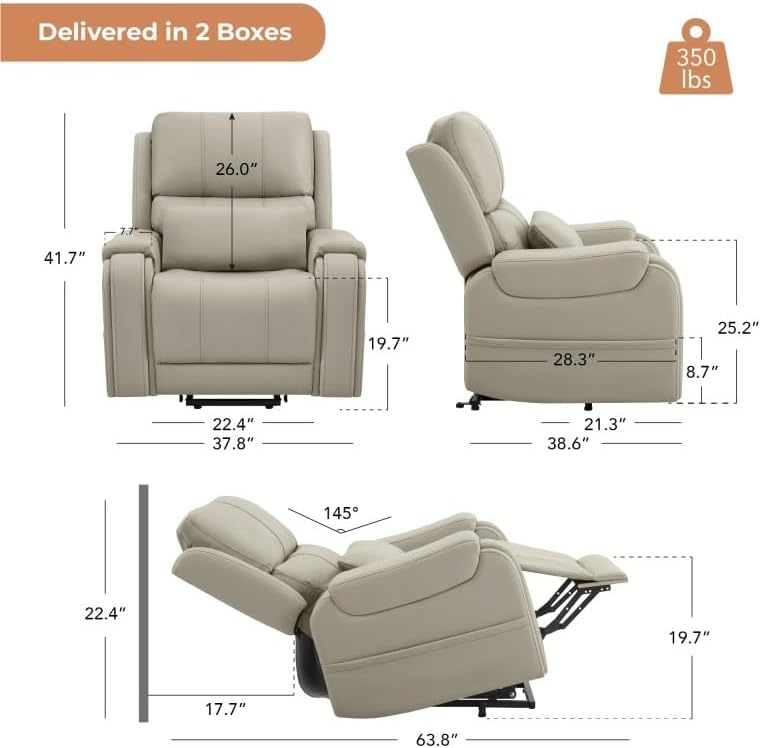 Power Lifting Recliner Chair with Heat and Massage Genuine Leather Electric Lift Chairs Cup Holder Removable Lumbar Pillow for Living Room Bedroom