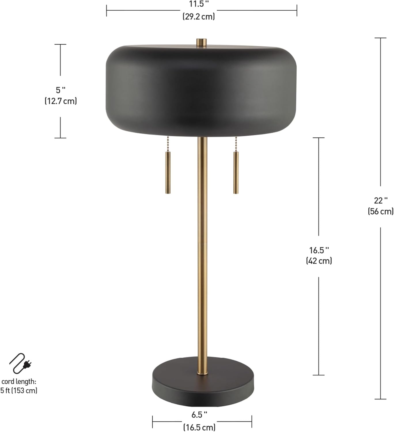 Globe Electric x Novogratz 67347 22" 2-Light Table Lamp, Metallic Dark Gray, Dual Pull Chain Switch, Modern Lighting for Bedroom or Office, Ambient Home Decor, Nightstand Essential