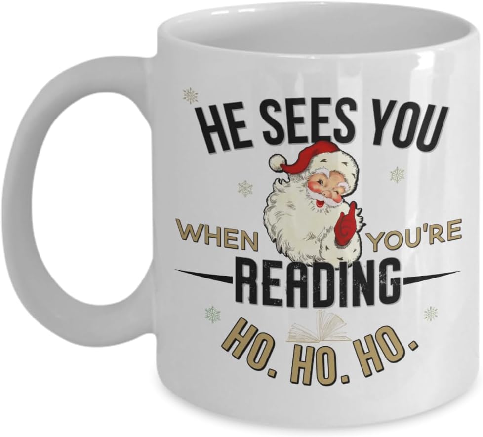 Reading Mug for Book Lover Dark Romance Romantasy Reader Booktok Gag Santa Sees You Naughty Ho Christmas Funny 11 or 15 Oz. White Ceramic Coffee Tea C