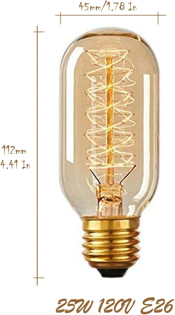 CTKcom T45 25 Watt Vintage Antique Light Bulbs E26 Base(4 Pack)- Antique Dimmable Bulb Spiral Tungsten Equivalent Warm Yellow Lamps for Home Light Fixtures Decorative 110V-130V