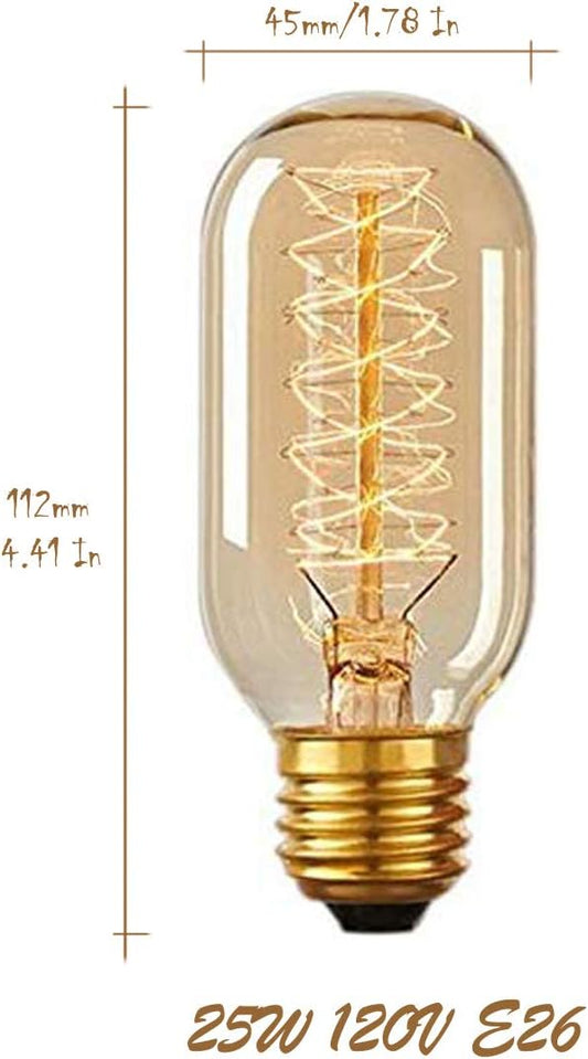 CTKcom T45 25 Watt Vintage Antique Light Bulbs E26 Base(4 Pack)- Antique Dimmable Bulb Spiral Tungsten Equivalent Warm Yellow Lamps for Home Light Fixtures Decorative 110V-130V