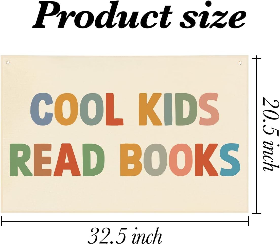 Playroom Decor Cool Kids Read Books Banner Boho Nursery Bedroom Decor 22x33In Canvas Flag Banner Wall Hanging Banners Flag Decor for Toddler Boy Kids Room Nursery Playroom