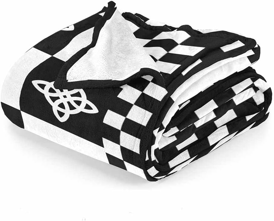 NIGHTCRUZ Witch Knot Throw Blanket, Black and White Checkered Pattern, Celtic Knot Decorative Blanket for Sofa and Couch (60" x 50")