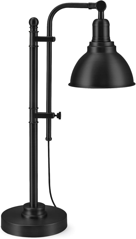 VONLUCE Rustic Desk Lamp Black Adjustable, Industrial Style Metal Task Lamps 25"-29", Vintage Work Light, Farmhouse Reading Lamp in Black Finish, ETL Certificate