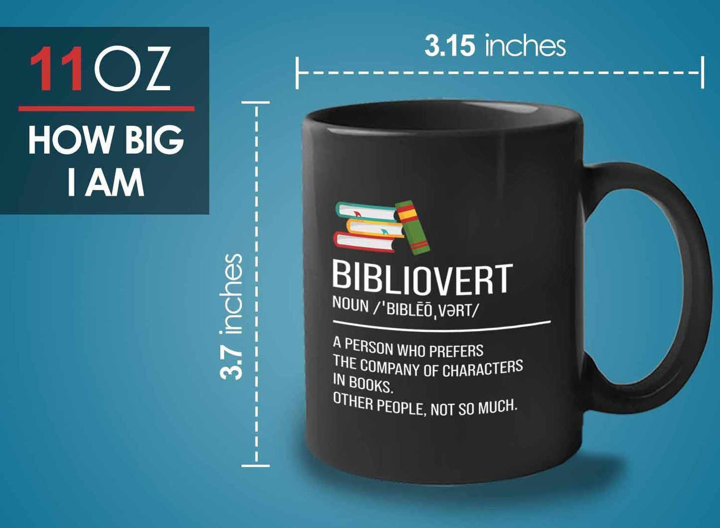 Bubble Hugs Book lovers Coffee Mug 11oz Black - Bibliovert Definition - Author Writer Book Library Editor Introvert Lovers Cat Chill Relax Bookworm Reading