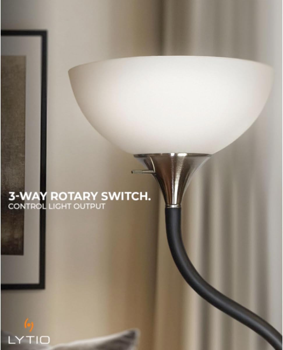LYTIO Floor Lamps for Living Room, 71-Inch, 150W Incandescent Shade Cup for Warm Light, 3-Way Rotary Switch for Ease of Use, Satin Nickel Base