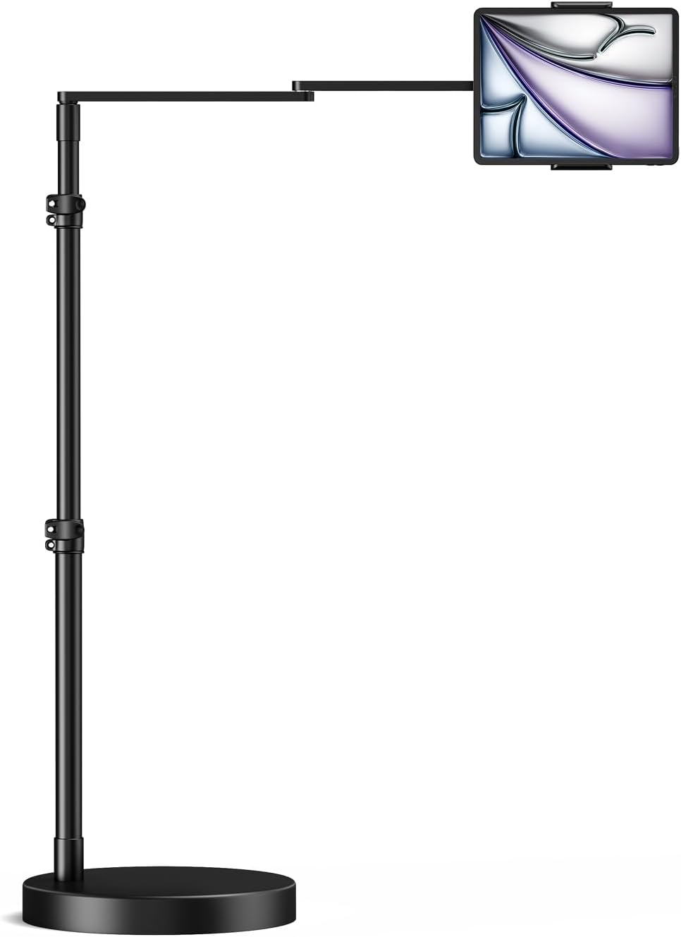 elitehood Adjustable Tablet Floor Stand with Heavy Duty Base, 24in Horizontal Long Arm iPad Floor Stand Holder for Bed Recliner Sofa, Compatible with iPad mini Air Pro 13/12.9 and 4.7-13in Devices