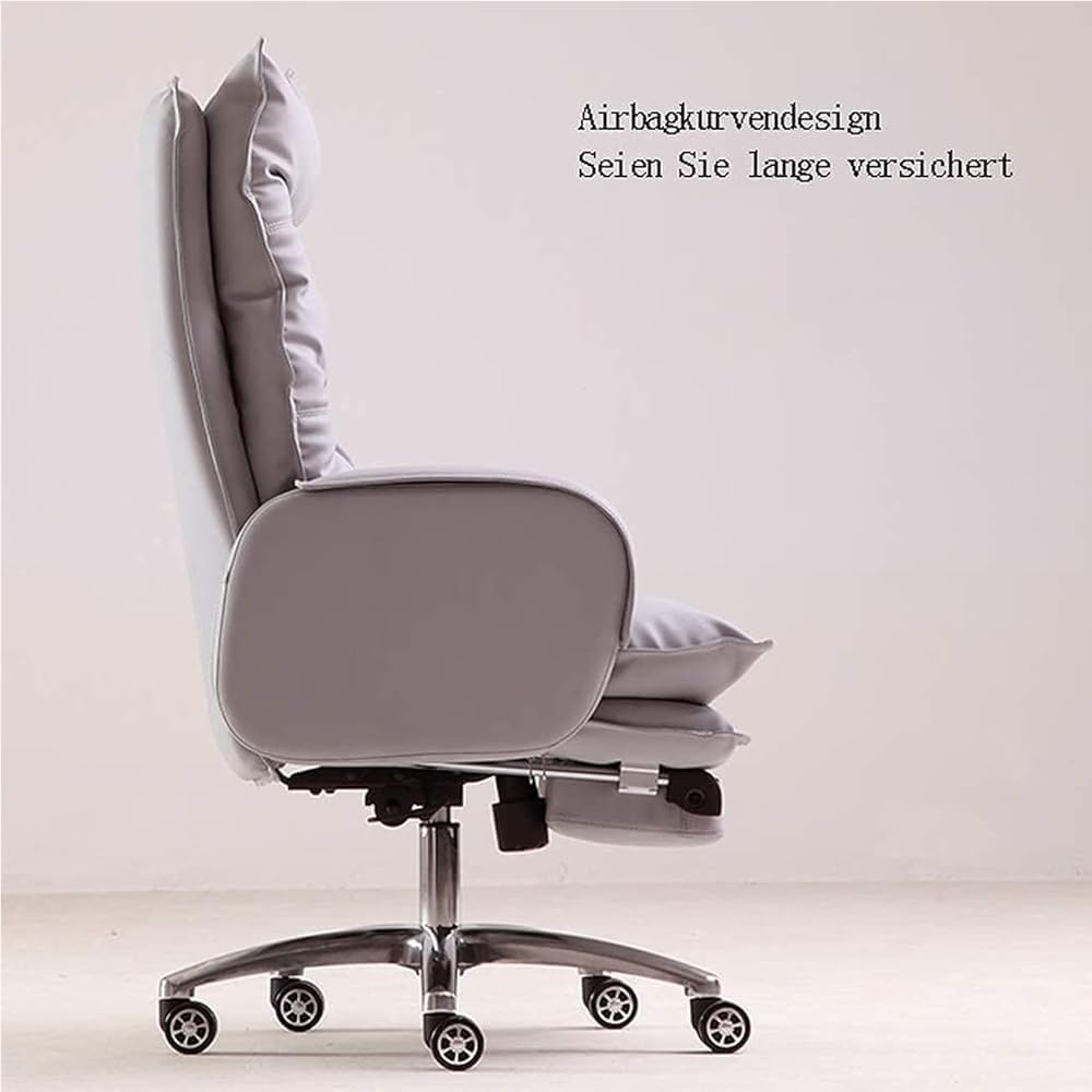Ergonomic Leather Office Chair with Footstool Gaming Executive Adjustable Reclining Desk Chairs for Comfortable Seating Meeting Room Lunch Break Reading