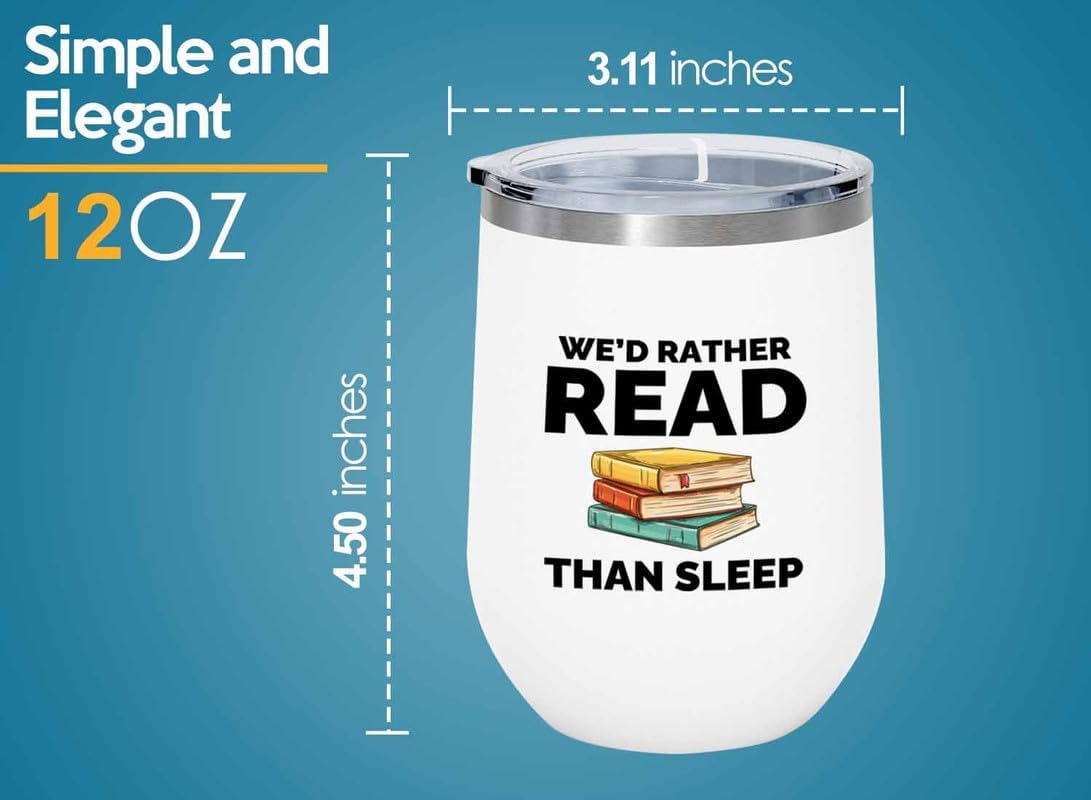 Book Lover White Edition Wine Tumbler 12oz - Read than sleep - Gift For Poets Bookish People Bibliophile Librarian Book Club Reader