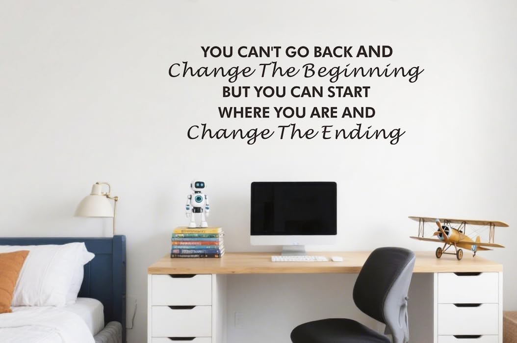 Inspirational Quotes Wall Decals,You Can't Go Back and Change The Beginning Motivational Saying Wall Stickers for Classroom Kid's Room Office, Ability Attitude Positive Vinyl Removeble Wall Art