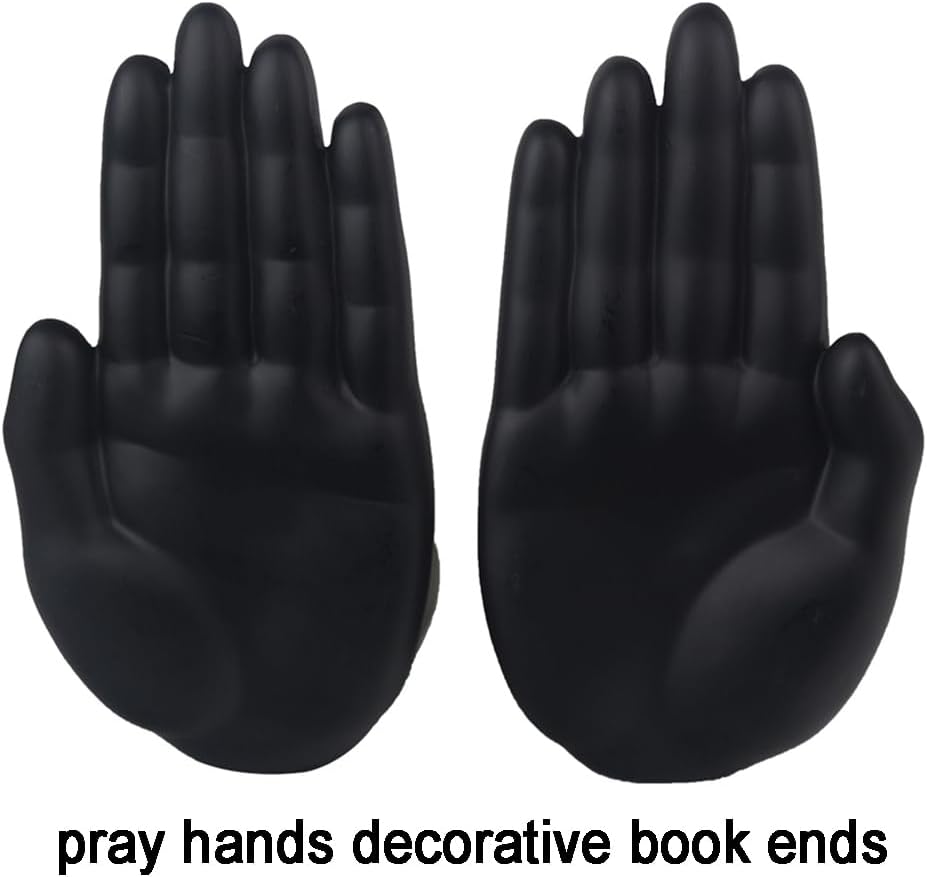 Decorative Bookends Praying Hands Book Ends for Shelves, Black Modern Bookend Heavy Duty Book Ends Stopper Holders for Shelves Office Home Living Room, Resin, 8.5" x 6.8"