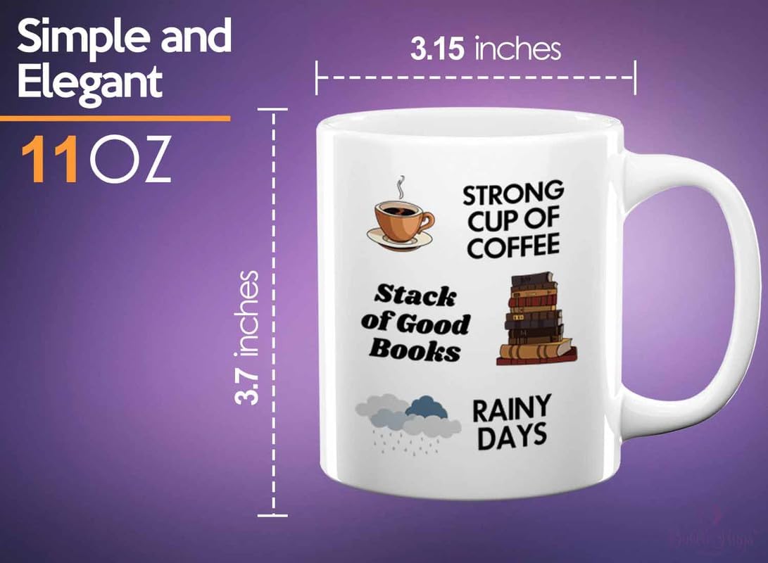 Reading Coffee Mug 11oz White - Coffee Book Rainy Days - Reader Gift Bookworm Owl Lover Cat Lover Book Lover Novelist Librarian Writer