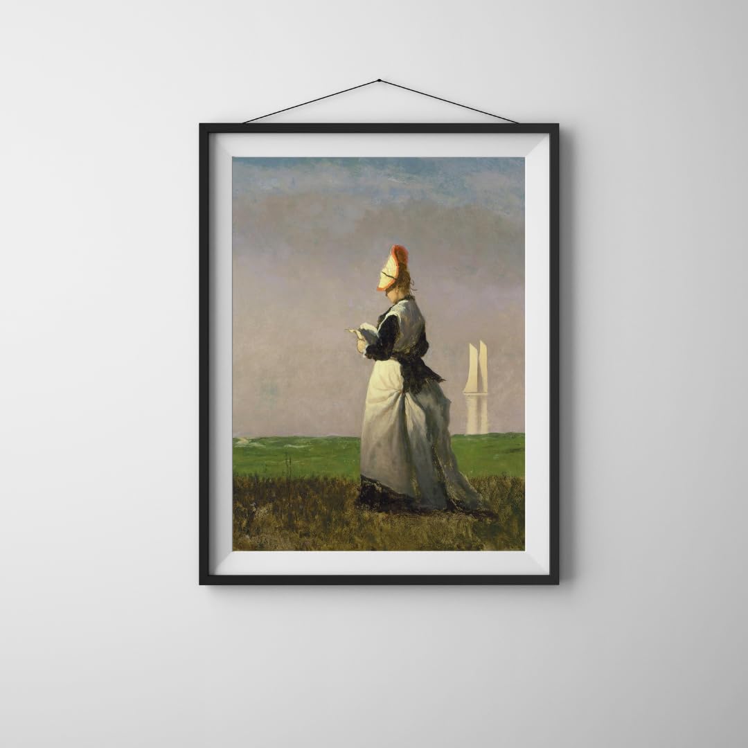 Woman Reading Beach Sail Sailing Boat Painting By Eastman Johnson Maine Artist 8"X10" Image Size on CANVAS Fine Art Print Poster Shipped Rolled-up