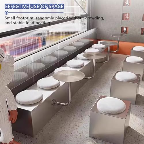 Mid-Century Modern Stainless Steel Round Cocktail Table - 50x50cm Accent Table with L-Shape Base for Bars, Cafes, Bistros - Stylish Snack & Leisure Table