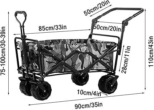 Folding Utility Wagon Heavy Duty Collapsible Wagon Garden Cart with Universal Wheels Adjustable Handle Large Capacity Load-Bearing 100kg / 220lbs
