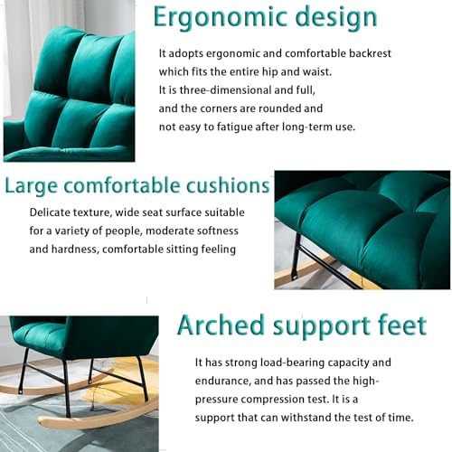 Fashion Wingback Rocking Chair Office Lounge Chair Adults Reading Chair Relax Chair Comfy Upholstered Rocker Armchair with Solid Wood Legs for Home Living Room Bedroom