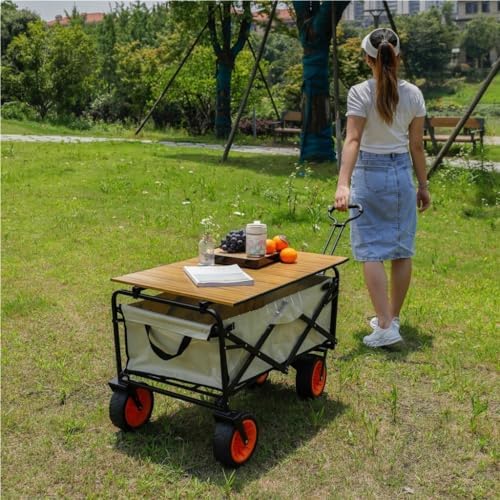Portable Camping Cart,Outdoor Beach Trolley Cart with Table Board and Picnic Camper Portable Foldable Field Fishing Storage Cart Trailer for Camping and Outdoor Activities