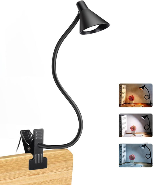 Clip on Light LED Reading Light for Books in Bed, Eye Care Dimmable Reading Lamp 3 Color & 10 Brightness Levels Flexible Clip on Lamp Reading Light for Bed Headboard Bedside Dorm Desk Table - Black