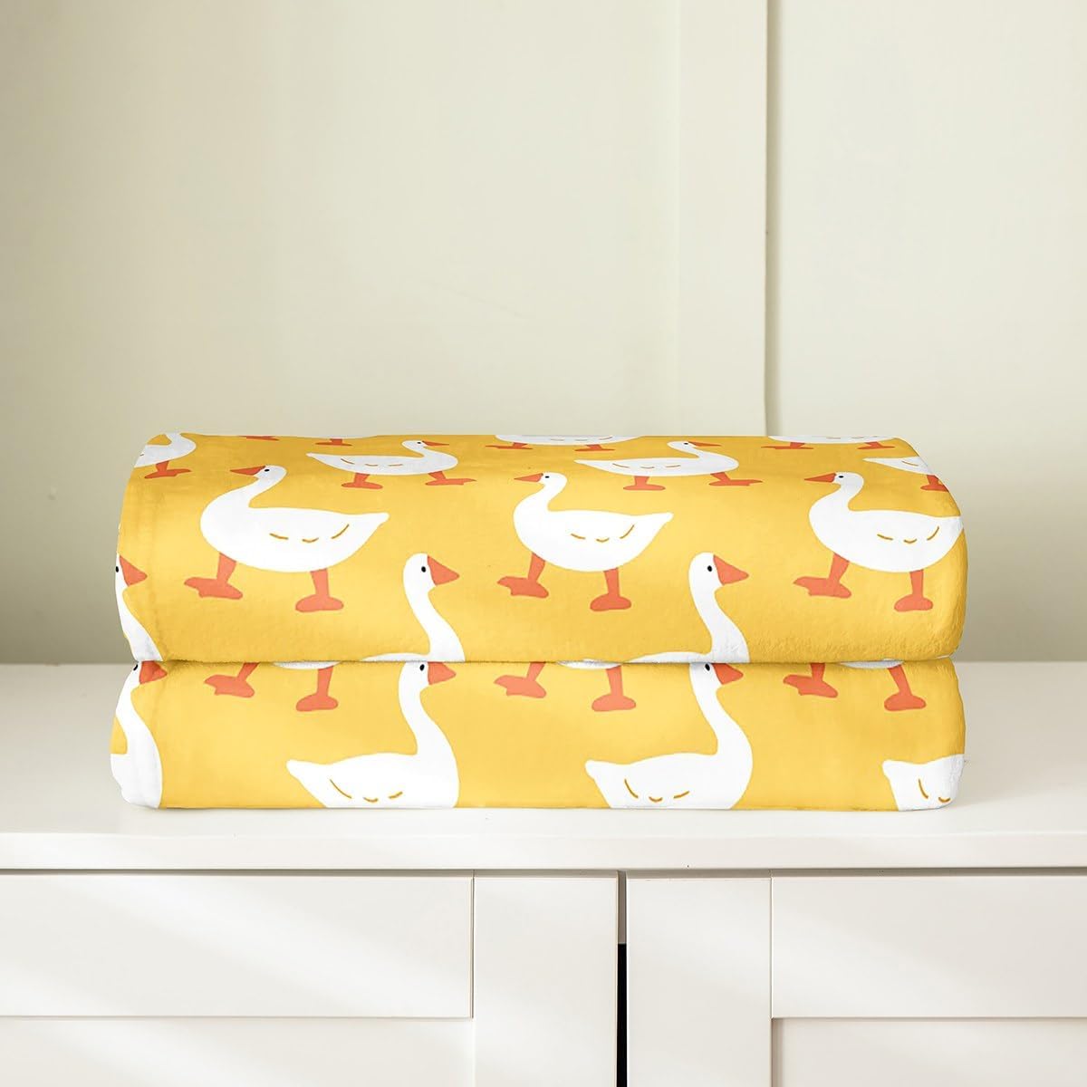 Erosebridal Farmhouse Animal Bed Blanket for Kids Child,White Yellow Goose Throw Blanket Baby 30x40 inch,Cartoon Duck Doodle Fleece Blanket,Rustic Wild Pet Flannel Blanket Living Room Decor