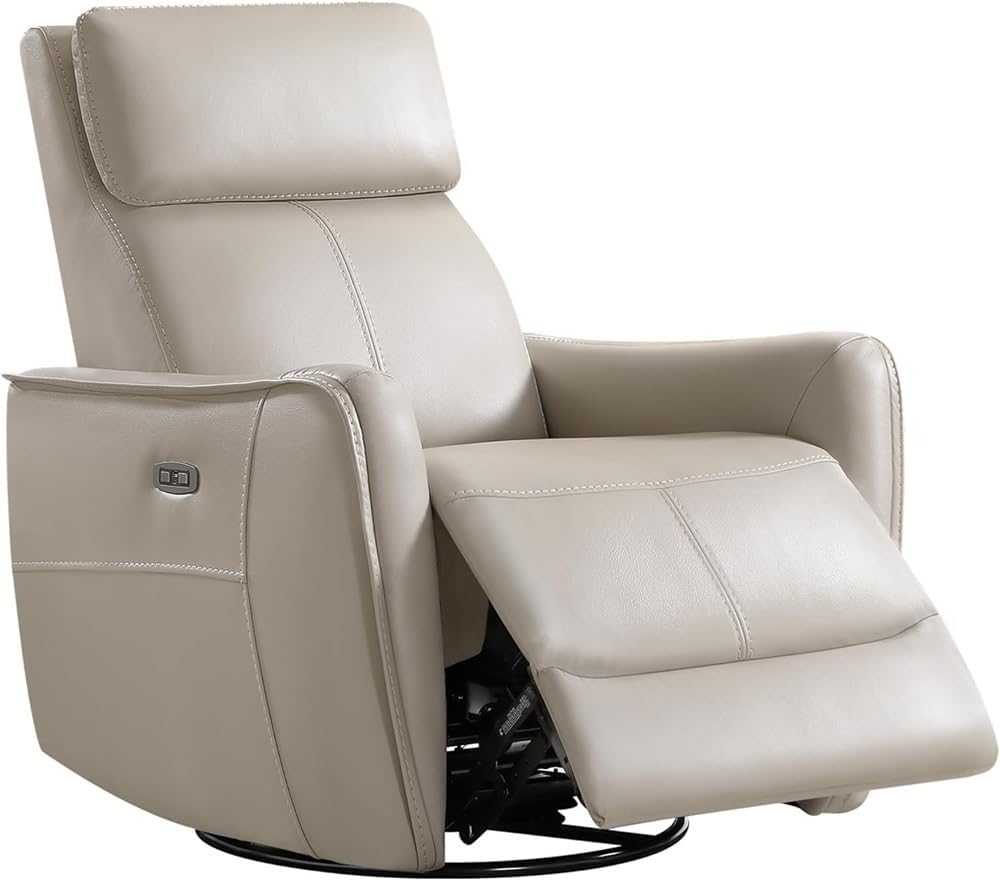 Comfortable Electric Reclining Glider Chair with Breathable Leather, USB Charging Port & Swivel Rocker Ergonomic Nursery, Living Room & Home Office Recliner for Adults