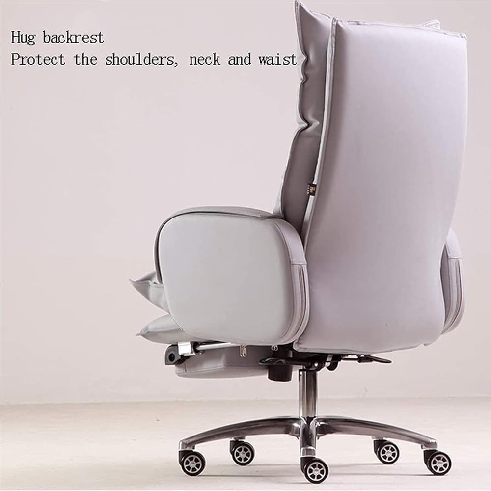 Ergonomic Leather Office Chair with Footstool Gaming Executive Adjustable Reclining Desk Chairs for Comfortable Seating Meeting Room Lunch Break Reading