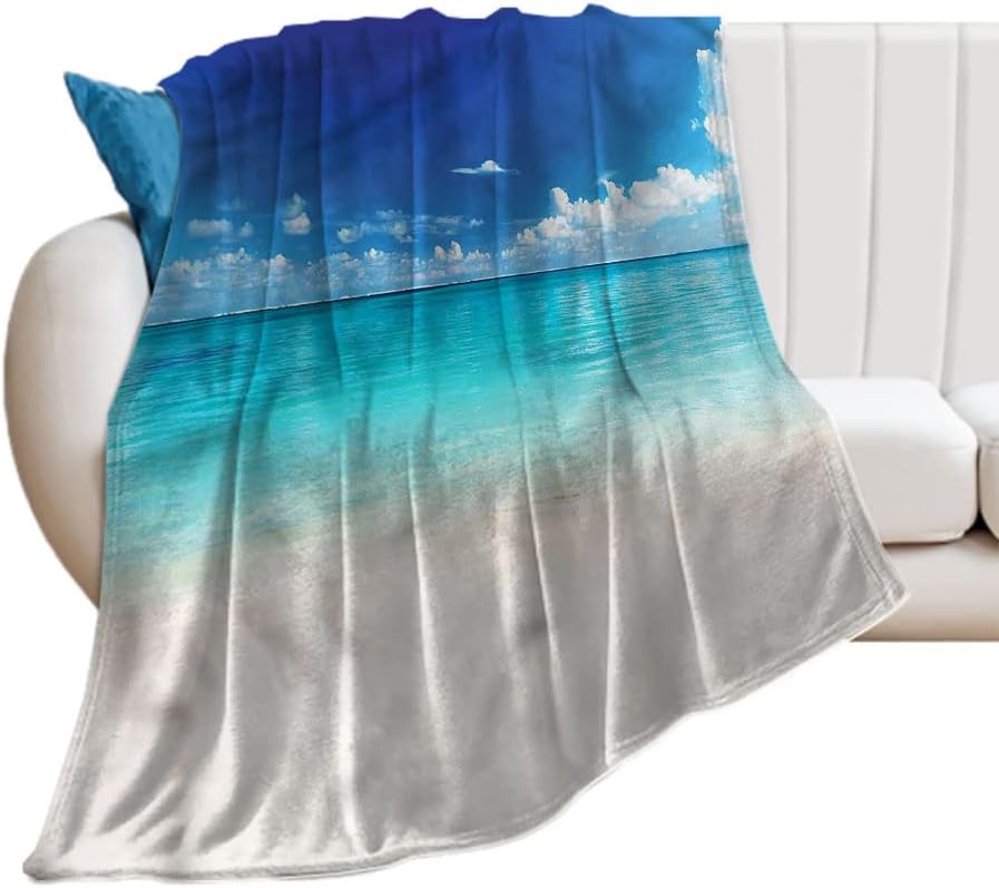 Gifts Blanket, Coastal Theme Under The Sea Background with Snails and, Plush Lightweight Fuzzy CozyOcean Soft and Cozy Throw Blankets, 30 x 40inches, for Children Adult, Pale Blue and White