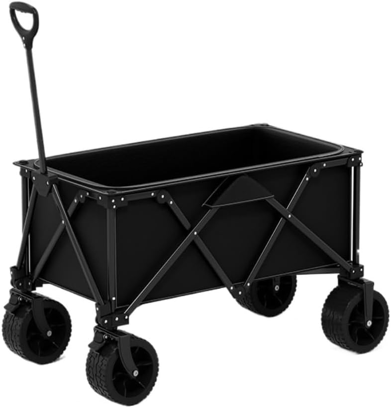 Portable Camping Cart,Outdoor Beach Trolley Cart with Tank Wheels for Camping and Picnics Foldable and Portable Camper Trailer Cart (Black)