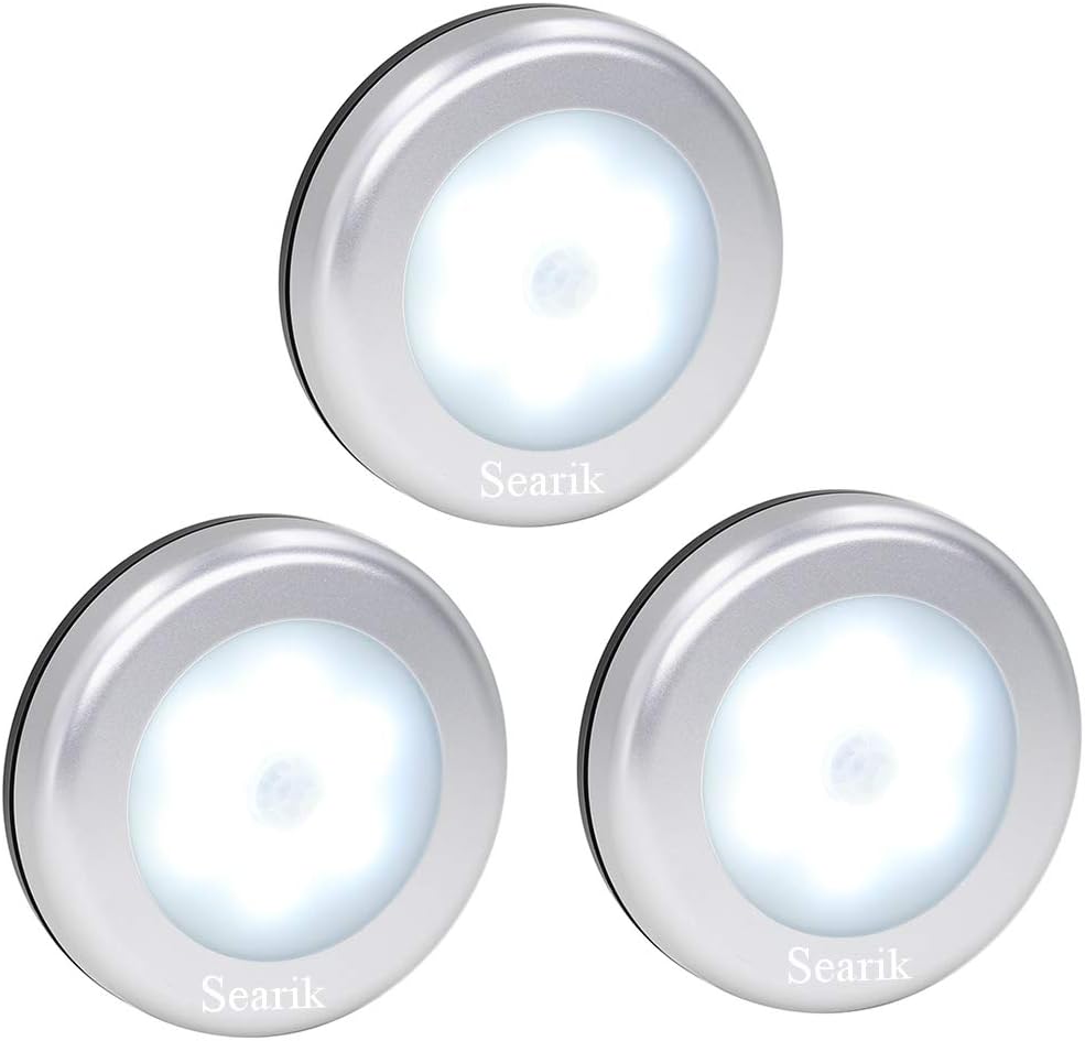 3 Pcs Motion Sensor Light Indoor, Searik Magnetic LED Night Light Battery Powered Step Lights Stair Closet Light Under Cabinet Lighting Stick On Anywhere Lamp for Home Kitchen Hallway Cabinet Bathroom