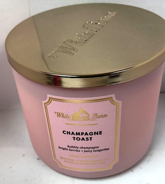 Bath and Body Works White Barn Champagne Toast 3 Wick Candle 14.5 Ounce Basic White Barn Label