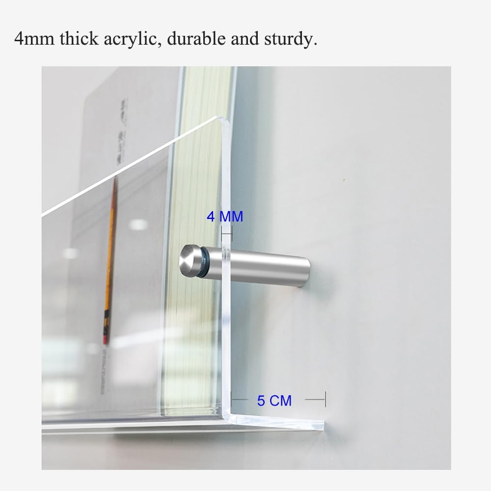 DuvinDD 2 Pack Acrylic Magazine Holder Rack Brochure Holder Wall Mount 24 inch Clear Hanging Magazine Rack Floating Bookshelf for Literature Pamphlet Organizer for Room Office, with Mounting Kit