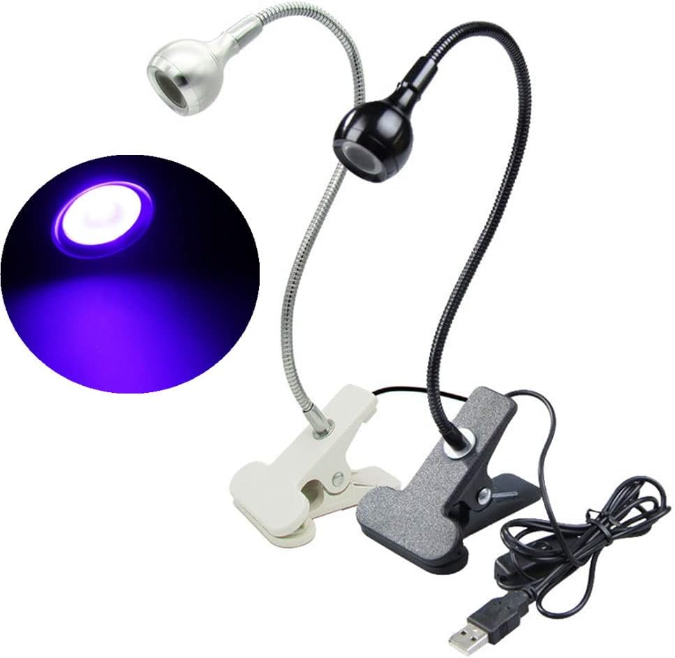 3W UV LED Desk Light,Flexible Gooseneck and Clamp Mini Desk Light with Switch,Portable Glue Curing Lamp Light for Mobile Repair Black