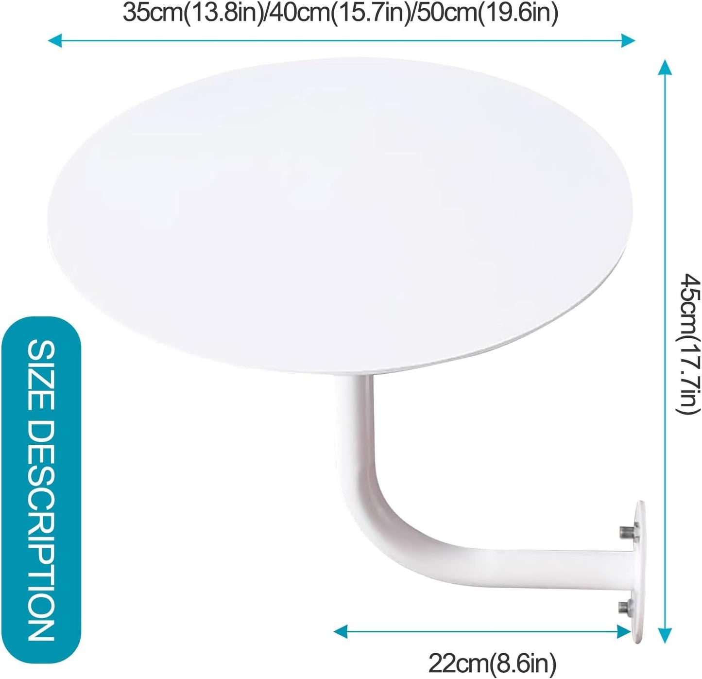 Round Pub Bar Table,Round Cocktail Bar Table with L-Shape Wall-Mounted Bracket and White Metal Iron Top Bistro Pub Table for Kitchen, Dining Room, Living Room/Outdoor Coffee Table for Patio