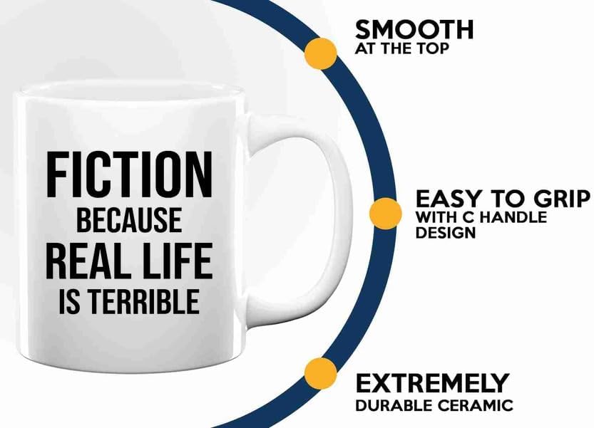 Book Lover Coffee Mug 11oz White -fiction because - Book Lovers Gifts Book Reader Gifts Book Club Gifts Book Reading Cup Reading Gifts